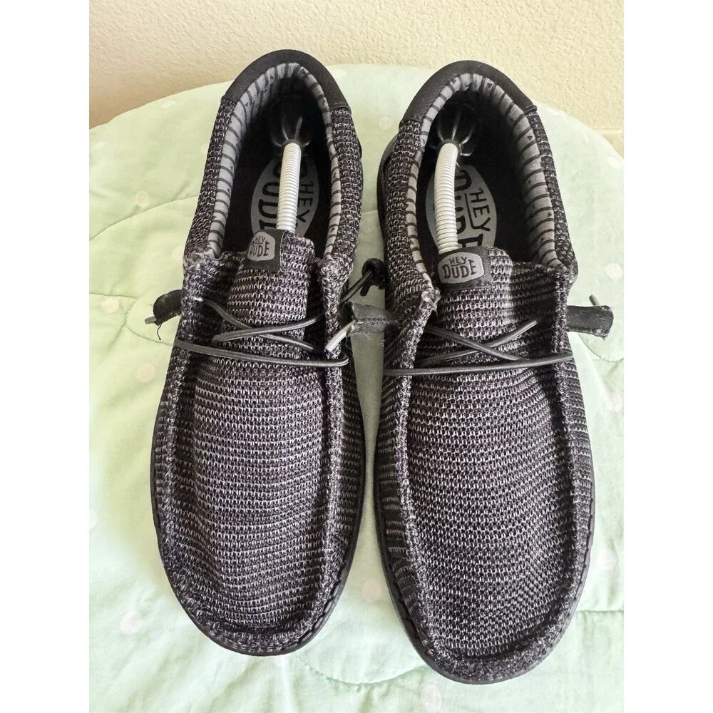 HEYDUDE Wally Stretch Sox Wide Black Knit Loafers Mens US 8EE